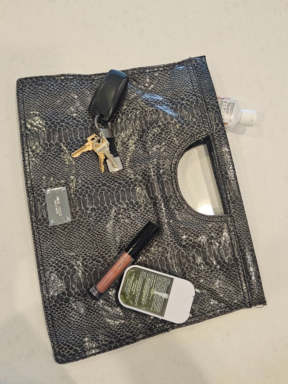 Nine West Foldover Clutch Handbag - Gray Snakeskin